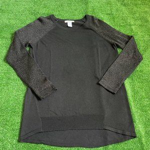 Design History Women's Hi-Low Shining Long Sleeve Black Sweatshirt Top Size S